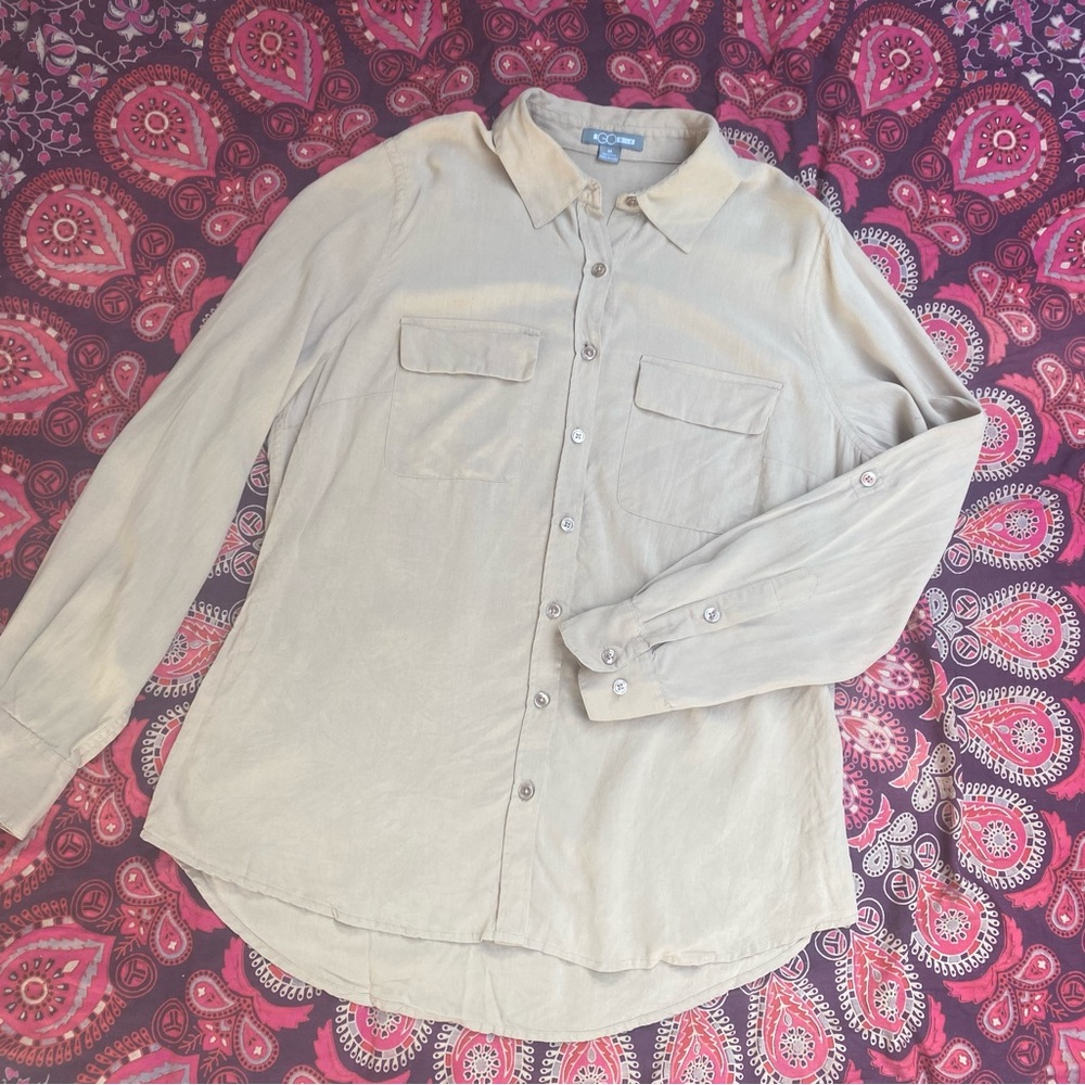 GoSilk 100% Silk LongSleeves Cuffs Button Down Collared Tan Office Dress Shirt